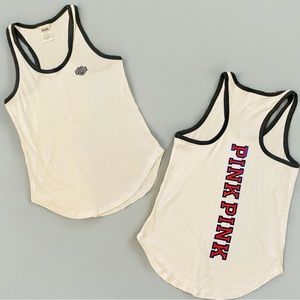 EUC Victoria's Secret PINK White w/ Charcoal Trim Muscle Tank Top